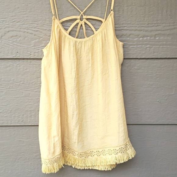 Doe & Rae yellow summer fringe hem tank S - Picture 6 of 6
